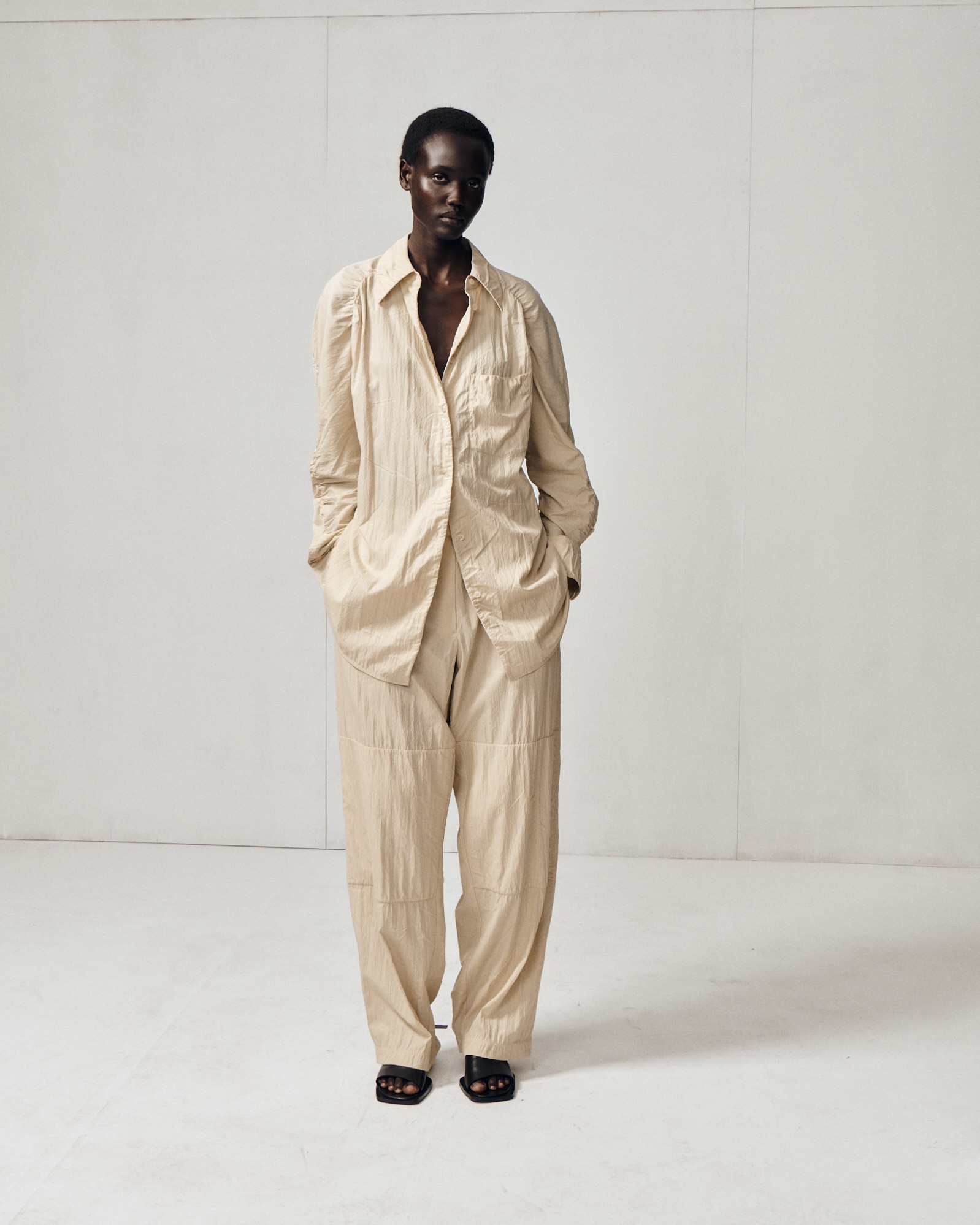 しわ加工 シルクシャツ